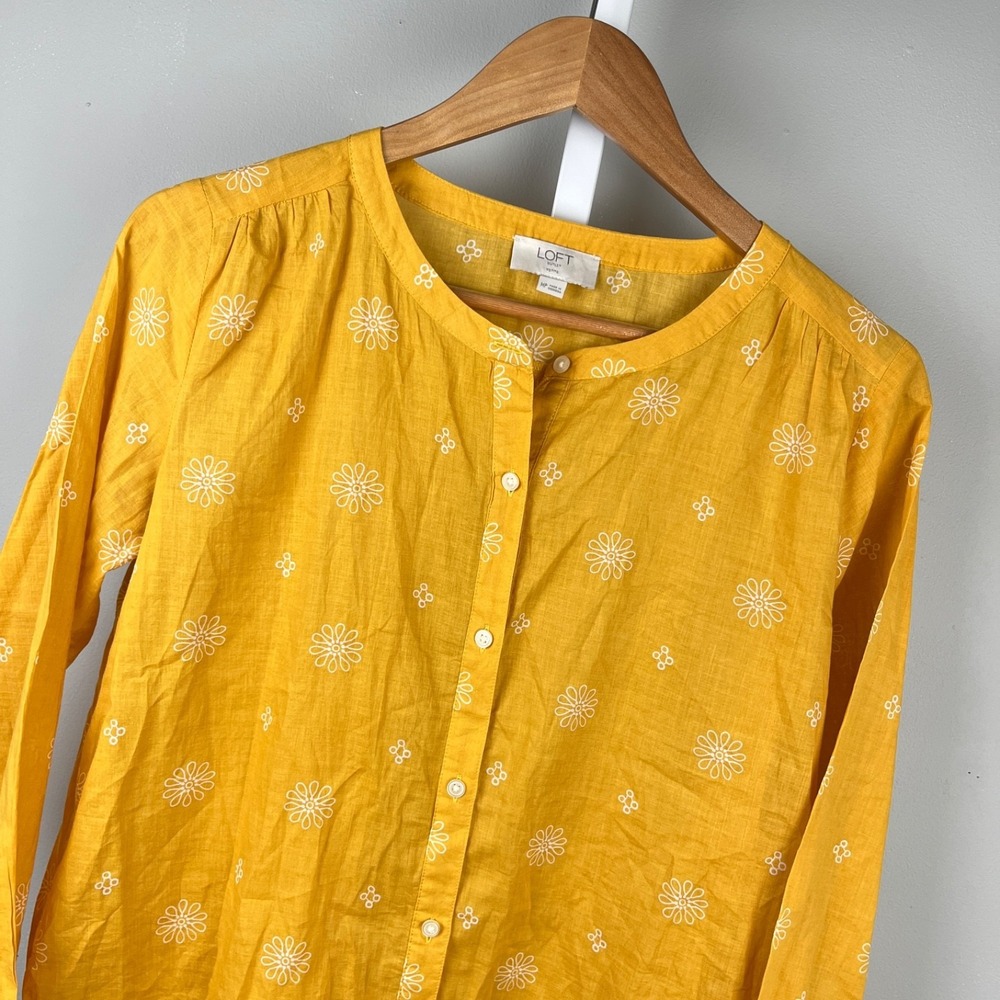 Ann Taylor LOFT Outlet Petites Blouse Top Shirt Womens MP Boho Button Up‎ Gold